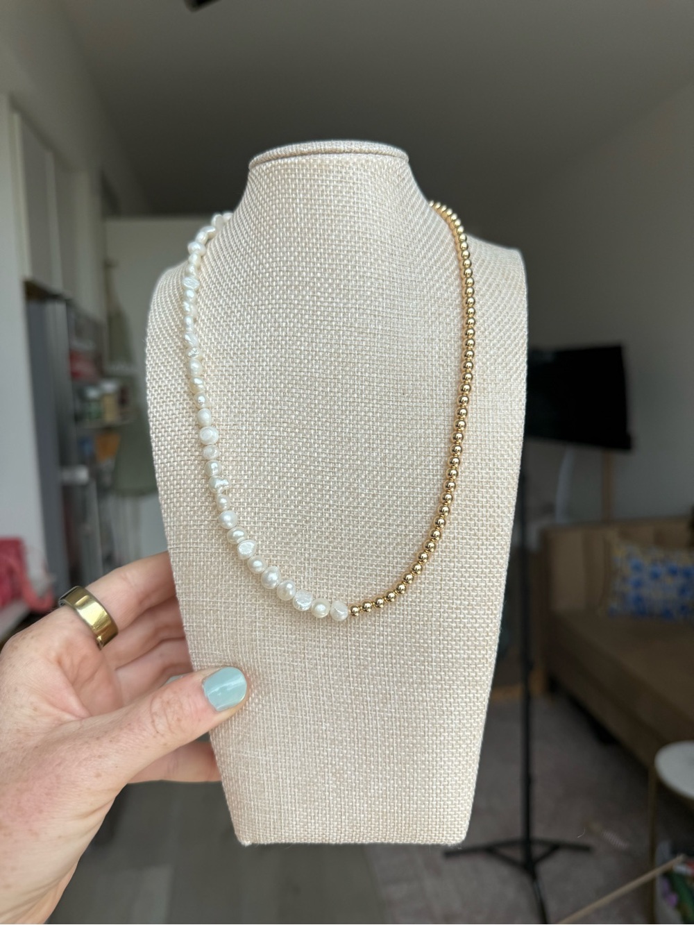 Gold & pearl half and half necklace